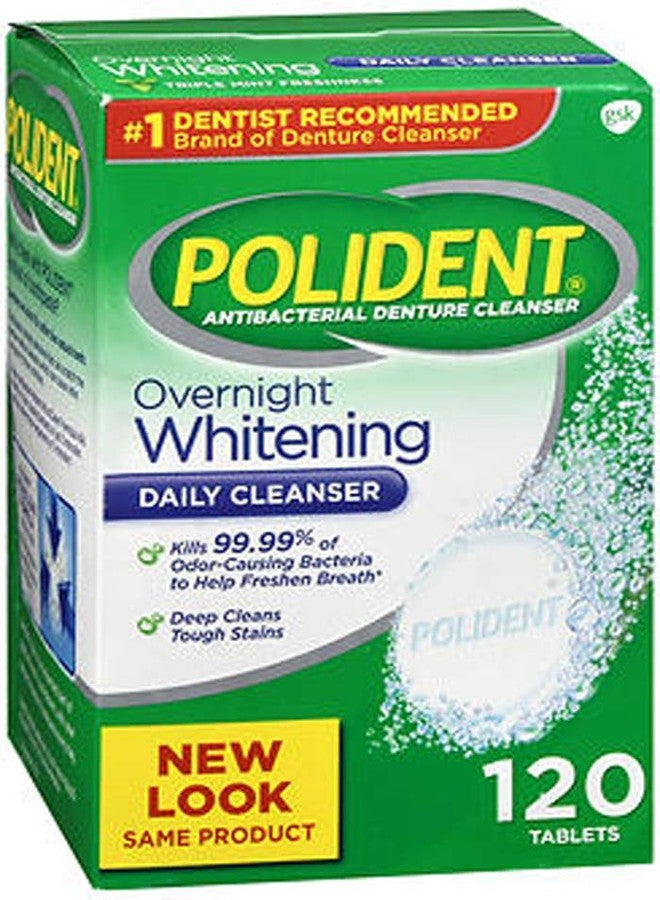 Polident Overnight Whitening, Antibacterial Denture Cleanser, Triple Mint Freshness 120 ea (Pack of 3