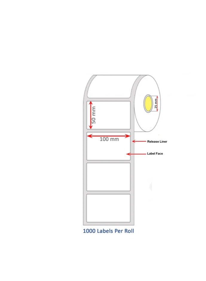 Terabyte ملصق باركود حراري مباشر 100 مم × 50 مم × 1.5 " نواة - 1000 ملصق لكل لفة لطابعات الباركود - Image 2