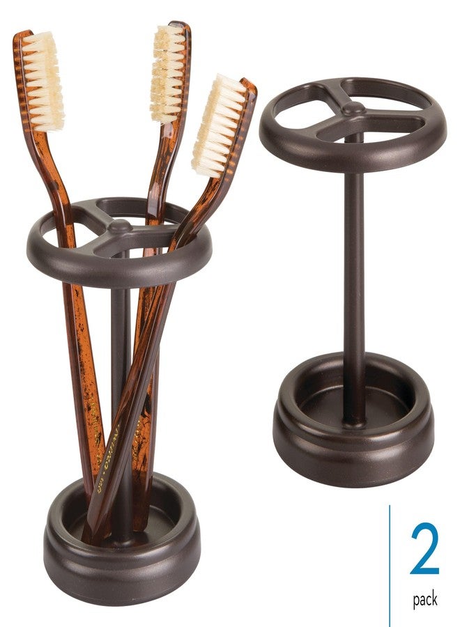 iDesign Toothbrush Holder for Bathroom - 3-Section Toothbrush Stand for Countertop, 2-Pack, Bronze - Image 2