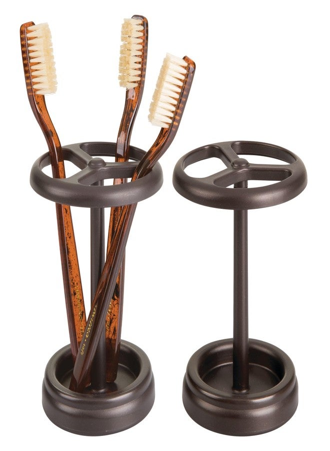 iDesign Toothbrush Holder for Bathroom - 3-Section Toothbrush Stand for Countertop, 2-Pack, Bronze - Image 1