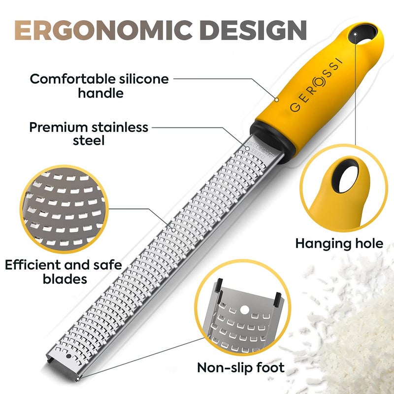 GEROSSI Stainless Steel Cheese and Citrus Zester Grater w/Extra Sharp Blade - Perfect for Lemons, Parmesan, Garlic, Chocolate - Spice Up any Kitchen Dish in Seconds with Your Premium Hand Held Shredder  - Image 4