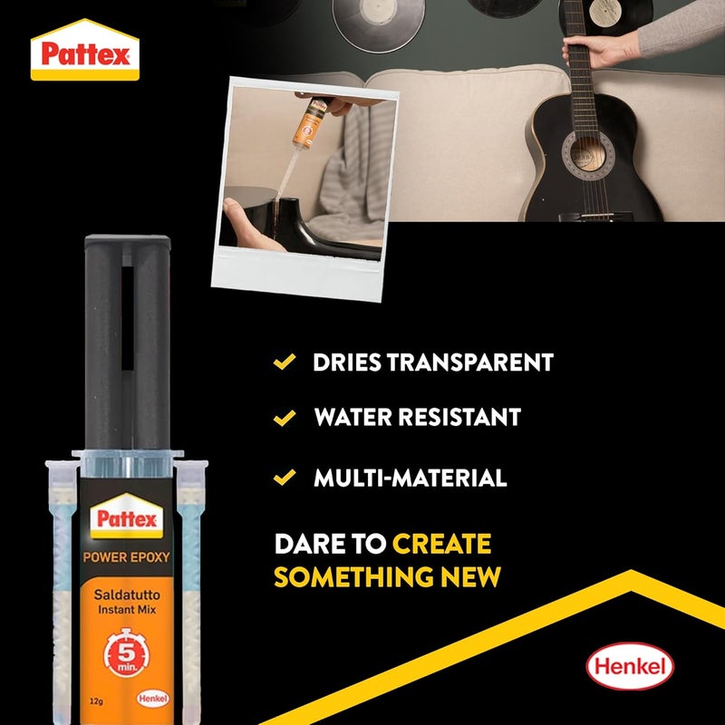 Pattex Power Epoxy Universal Syringe | With Convenient Instant Mix Syringe | Water & Temperature Resistant | Compatible with Metal, Ceramic, Glass & Wood | Indoor & Outdoor Use | 11ml (Pack of 1) - Image 2