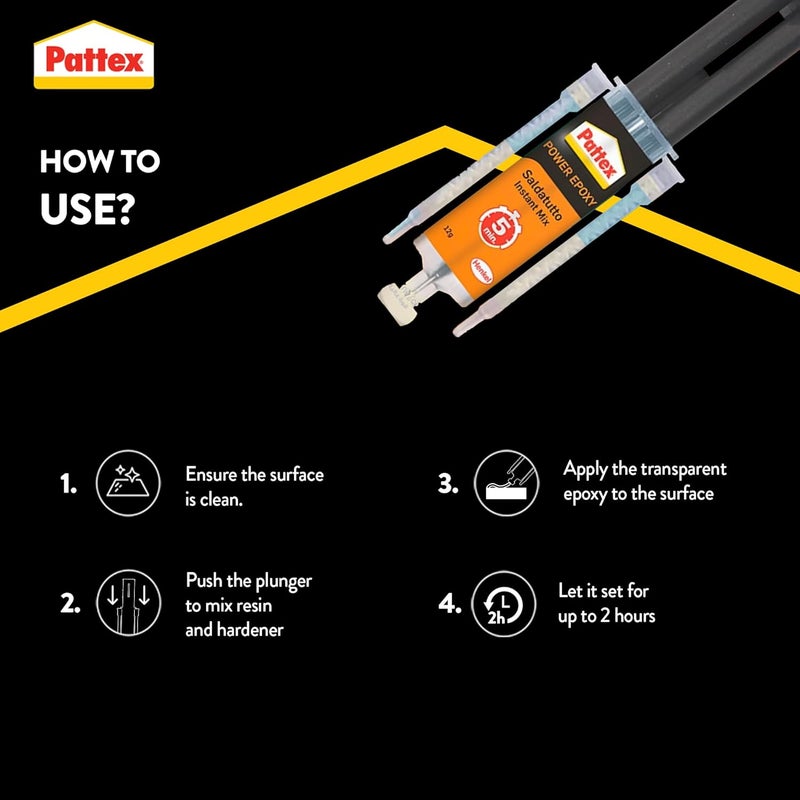 Pattex Power Epoxy Universal Syringe | With Convenient Instant Mix Syringe | Water & Temperature Resistant | Compatible with Metal, Ceramic, Glass & Wood | Indoor & Outdoor Use | 11ml (Pack of 1) - Image 3