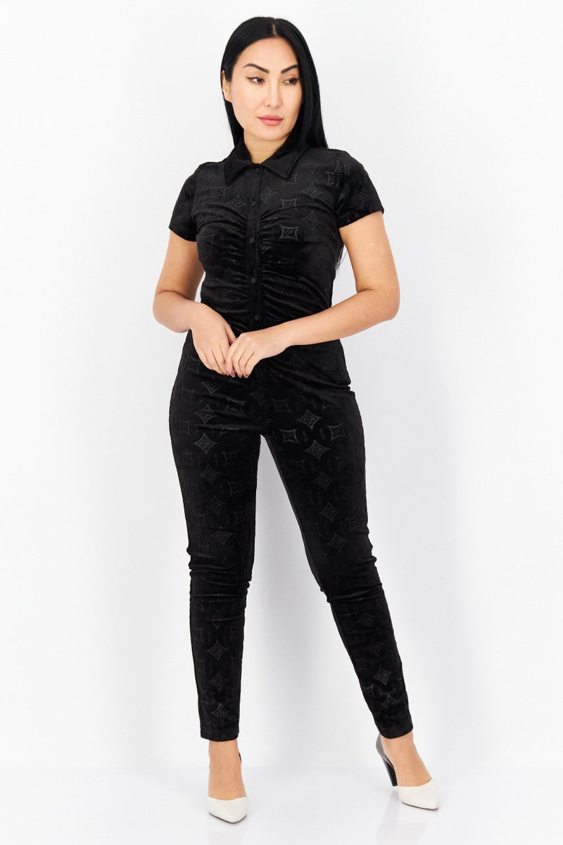 Juicy Couture Women Textured Jumpsuit, Black - Image 1
