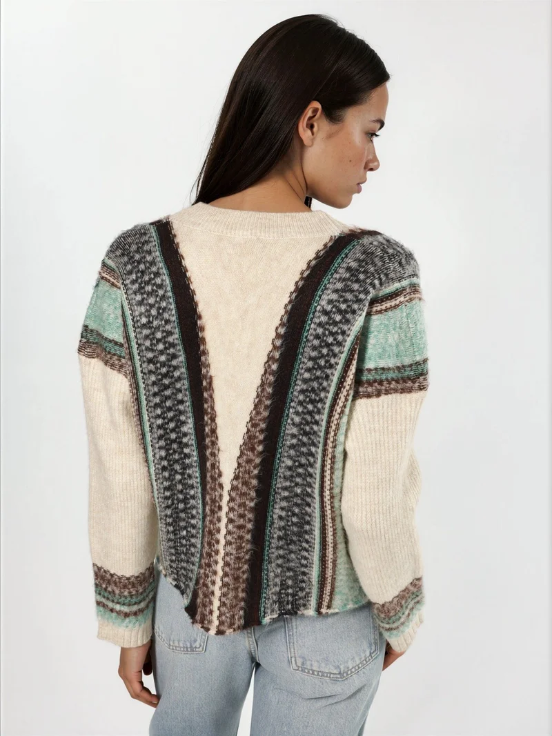 Hiccup Brown Oversized Soft Touch Patterned V-Neck Knit Cardigan for Women | Best Price UAE