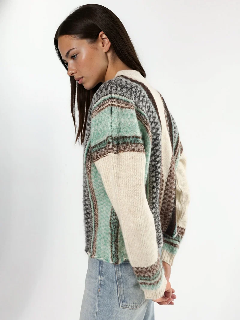 HICCUP Oversized Soft Touch Patterned V-Neck Knit Cardigan
