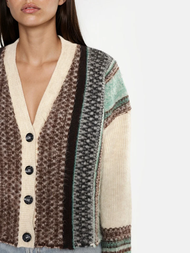 Hiccup Brown Oversized Soft Touch Patterned V-Neck Knit Cardigan for Women | Best Price UAE
