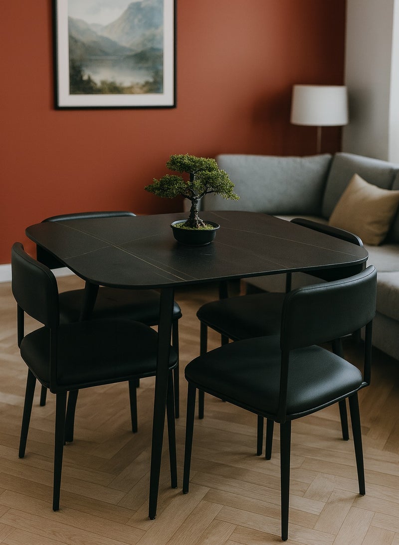 Harmony Homes Harmony Home Luxury Marble Dining Table Set – Modern 4-Seater Square Dining Table with Metal Legs & PU Leather Cushioned Chairs – Space-Saving Dining Room Furniture for Home & Kitchen - Image 1