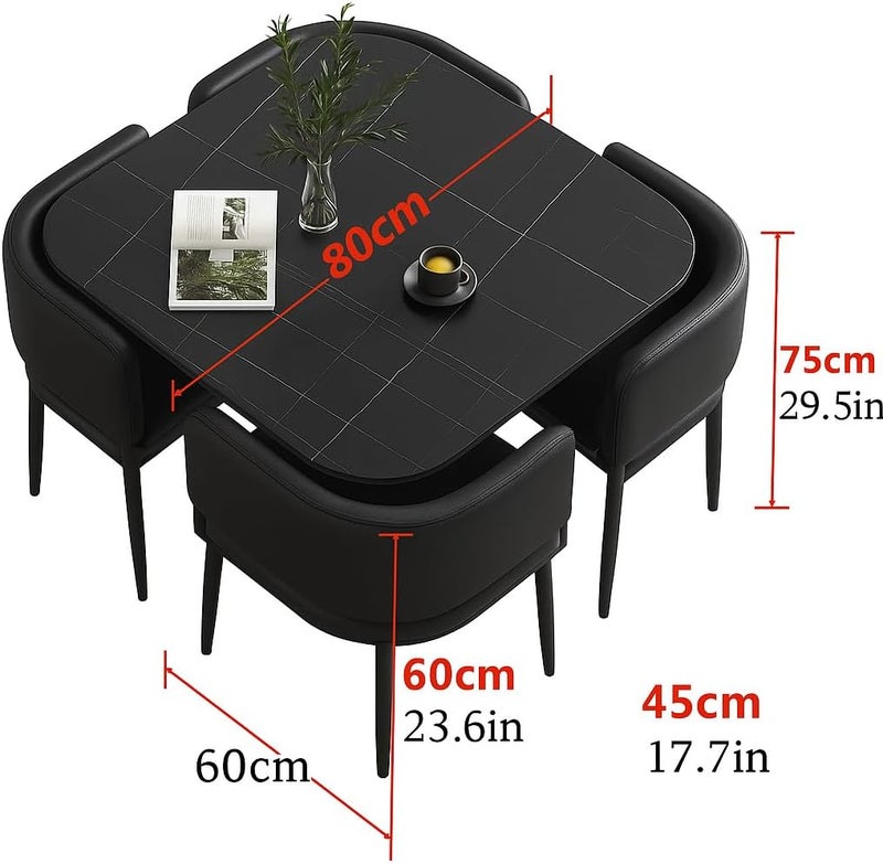 Harmony Homes Harmony Home Luxury Marble Dining Table Set – Modern 4-Seater Square Dining Table with Metal Legs & PU Leather Cushioned Chairs – Space-Saving Dining Room Furniture for Home & Kitchen - Image 2