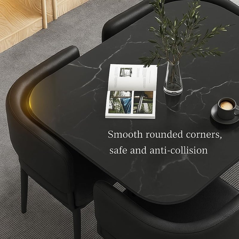 Harmony Homes Harmony Home Luxury Marble Dining Table Set – Modern 4-Seater Square Dining Table with Metal Legs & PU Leather Cushioned Chairs – Space-Saving Dining Room Furniture for Home & Kitchen - Image 3