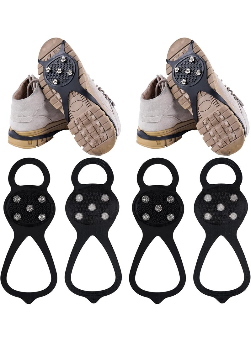 STL 2 Pairs Non Slip Gripper Spike Ice Traction Cleats Walk Traction Cleat Ice Snow Grips for Shoes, Boot with 5 Steel Studs Crampons - Image 1