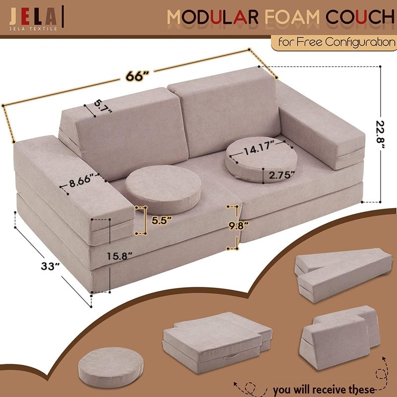 Jela Kids Couch Play Couch 10pcs Sofa Set (Classic, Taupe) - Image 2