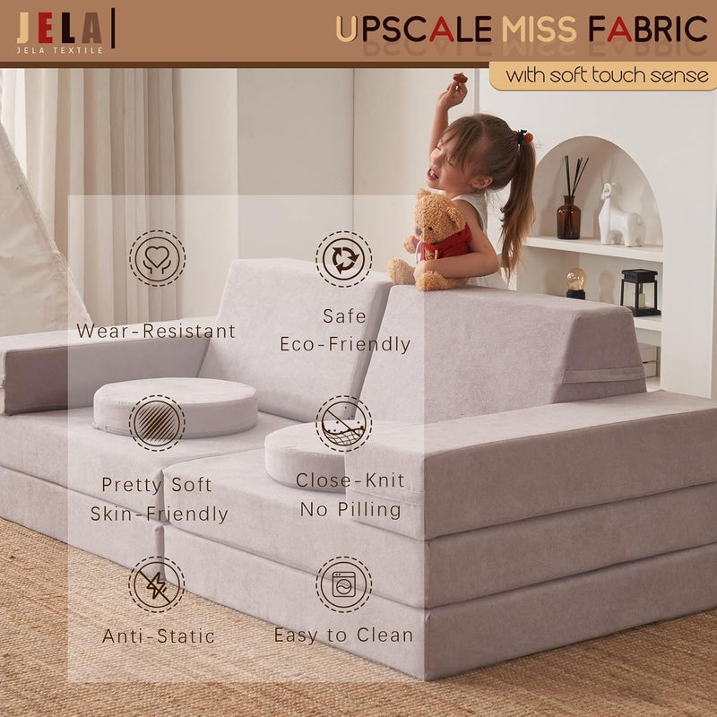 Jela Kids Couch Play Couch 10pcs Sofa Set (Classic, Taupe) - Image 5