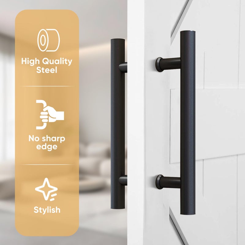 JUBEST 12" Push Pull Barn Door Handle, Double Side H Shape Sliding Door Handrail, Heavy Duty Swing Gate Handles, Flat Black - Image 2