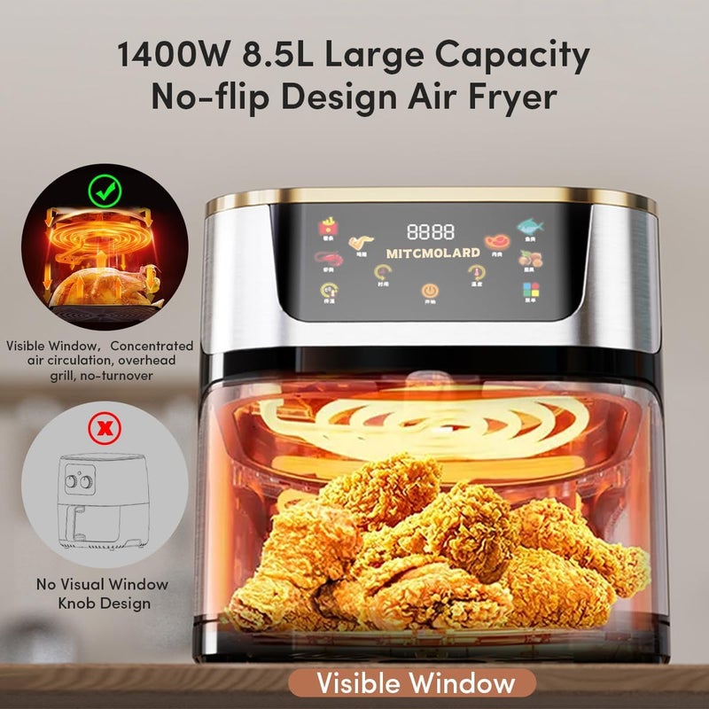 MITCMOLARD Air Fryer Stainless Steel, 8.5 L Flip-Free Visual Window, 6 Preset Programs | Stainless Steel Airfryer, Digital Rapid, قلاية هوائية, Rapid Hot Air Circulation Technology - Image 4