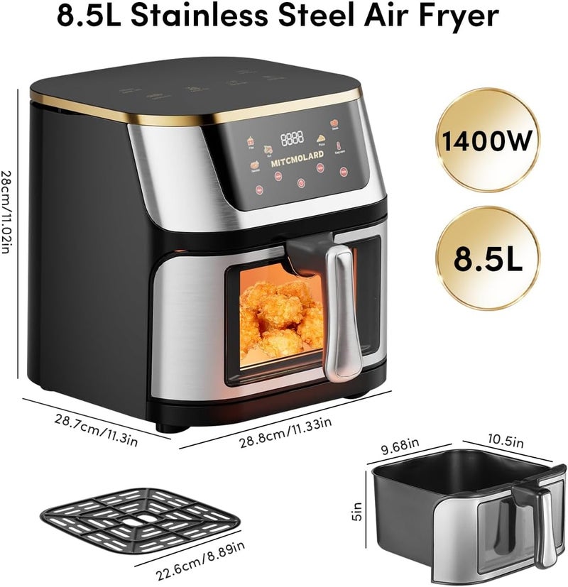 MITCMOLARD Air Fryer Stainless Steel, 8.5 L Flip-Free Visual Window, 6 Preset Programs | Stainless Steel Airfryer, Digital Rapid, قلاية هوائية, Rapid Hot Air Circulation Technology - Image 2