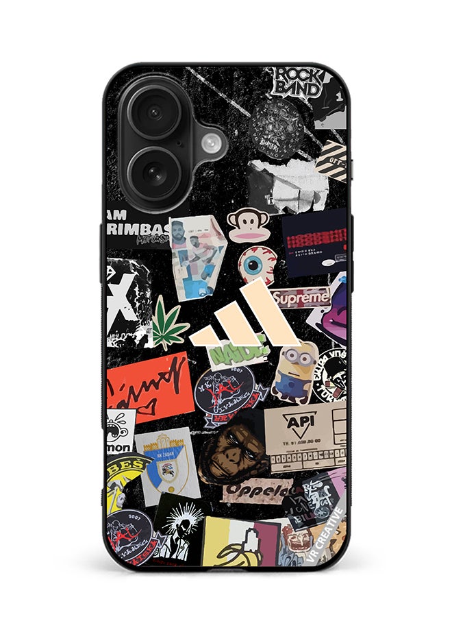 Protective Case Cover For Apple iPhone 16 Plus Adidas Stickers Design Multicolour