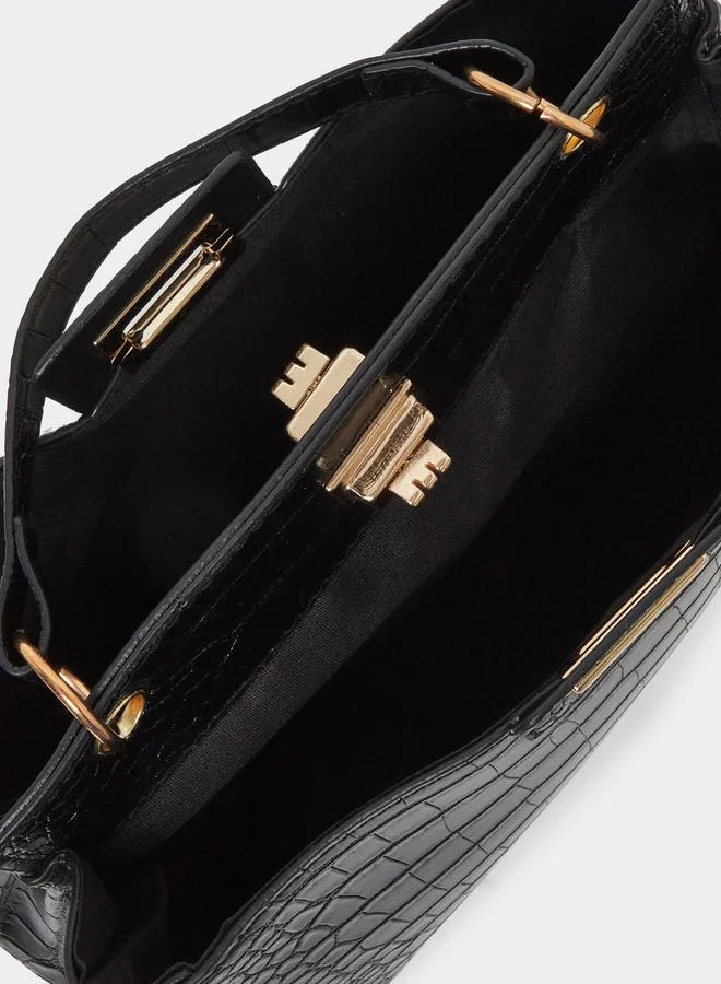 Styli Styli Elegant Black Croc-Embossed Satchel Handbag