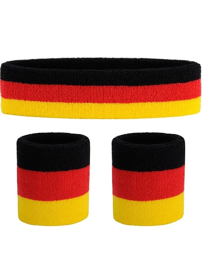 Tersely Sweatbands Set, Including 1 Sports Headband +2 Wrist Sweatbands Sweat Band for Women Men Girls Boys, Comfy Sports Sweatband for Gym Workout Yoga Soccer Boxing Tennis - Image 1
