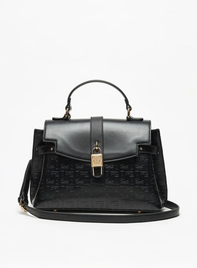 ELLE Women Monogram Embossed Satchel Bag with Handle and Adjustable Strap