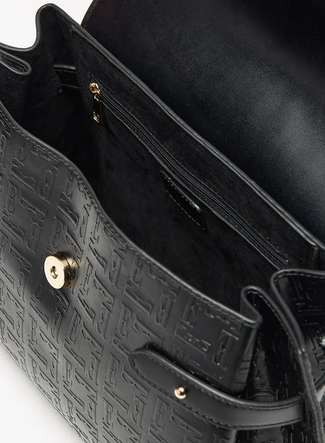 ELLE Women Monogram Embossed Satchel Bag with Handle and Adjustable Strap