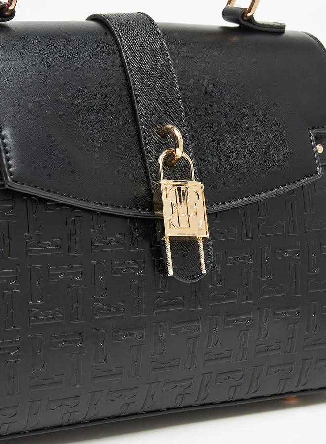 ELLE Women Monogram Embossed Satchel Bag with Handle and Adjustable Strap