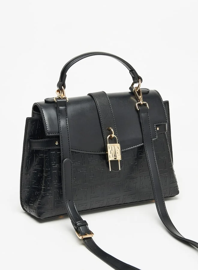 ELLE Women Monogram Embossed Satchel Bag with Handle and Adjustable Strap
