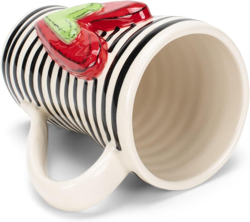 DEMDACO Tracy Pesche Black Stripes Heart Red Green White 15 Ounce Glossy Stoneware Mug With Handle - Image 5
