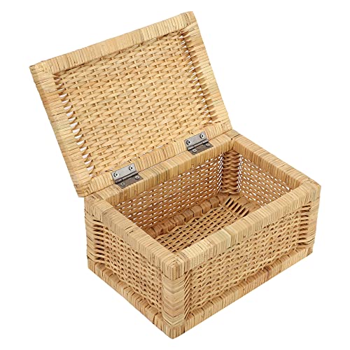AKWAY wicker water hyacinth kauna grass bamboo cane Storage Basket with Lids Rectangular Handwoven Wicker Organizer Baskets Desktop Storage Box Rattan Container Desk Basket Bins(13"L x 9"W x 6"H) - Image 4