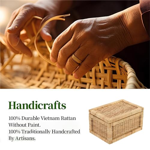 AKWAY wicker water hyacinth kauna grass bamboo cane Storage Basket with Lids Rectangular Handwoven Wicker Organizer Baskets Desktop Storage Box Rattan Container Desk Basket Bins(13"L x 9"W x 6"H) - Image 5