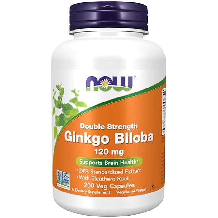 NOW Supplements, Ginkgo Biloba 120 mg, Double Strength, Non-GMO Project Verified, 200 Veg Capsules - Image 1