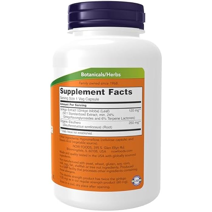 NOW Supplements, Ginkgo Biloba 120 mg, Double Strength, Non-GMO Project Verified, 200 Veg Capsules - Image 2