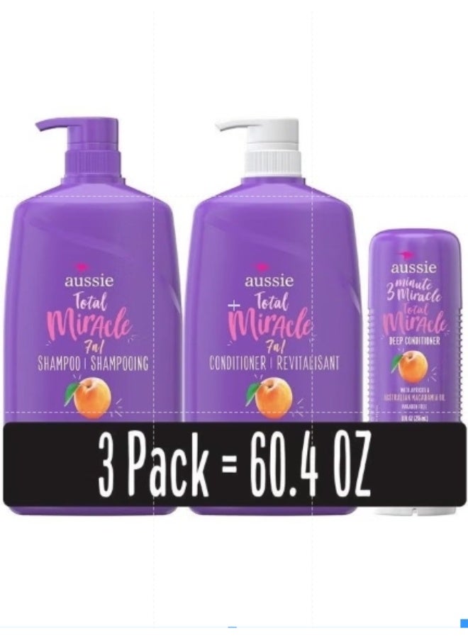 مجموعة شامبو وبلسم Total Miracle وبلسم الشعر العميق 3 Minute Miracle، غنية بزيت المشمش والمكاديميا الأسترالي، خالية من البارابين