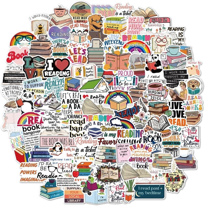 QTL Waterproof Vinyl Stickers Pack for Laptop Scrapbooking Water Bottle Party Supplies(100 Pcs Reading Style) - Image 1