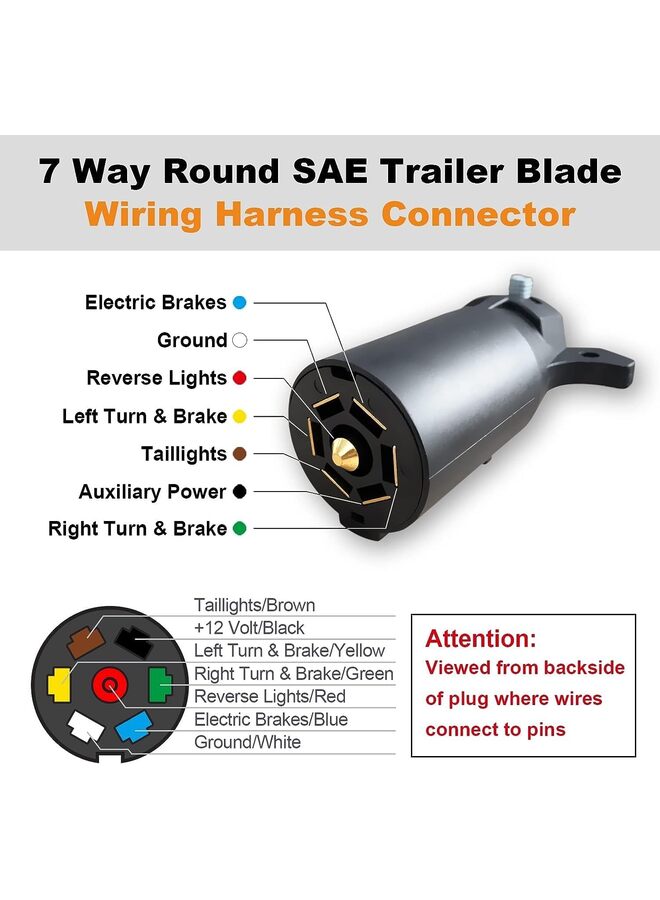 موصل توصيل بديل لمقبس مقطورة RV مكون من 7 دبابيس على جانب المقطورة، طرف ذكر دائري 7 اتجاهات، موصل تسخير أسلاك إضاءة مقطورة على طراز RV، قابس سحب مقطورة شديد التحمل لمقطورة قارب RV - Image 5