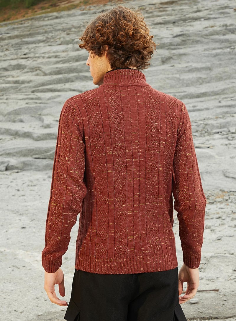 كامبوس سوترا Men's Terracotta Brown Heathered Cable-Knit Sweater  - Image 5