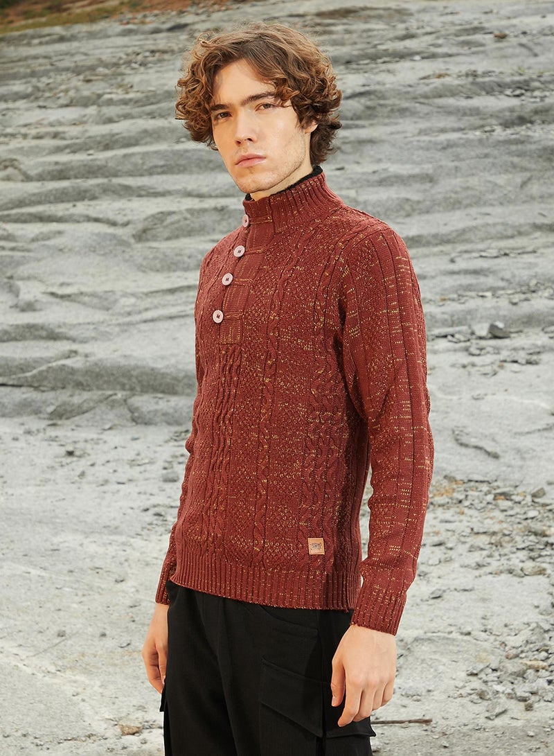 كامبوس سوترا Men's Terracotta Brown Heathered Cable-Knit Sweater  - Image 3