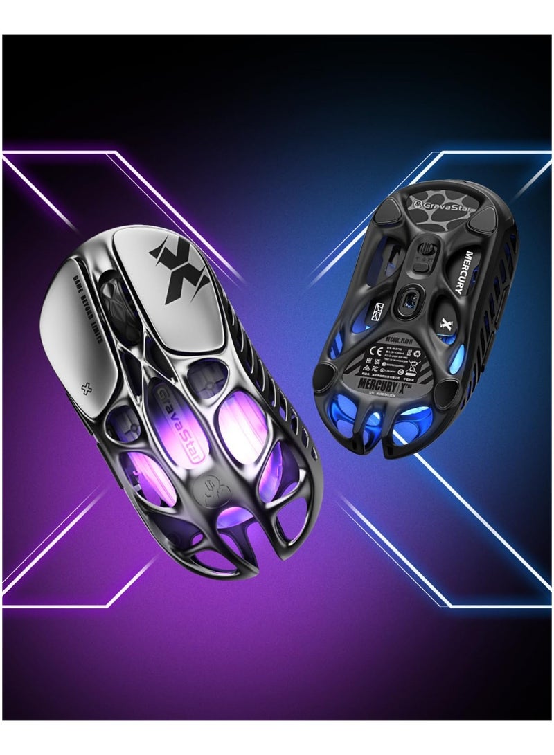 FIPKA Mercury X Wireless Gaming Mouse – 49g Ultra-Light, 32,000 DPI, PAW3950 Sensor, RGB, Tri-Mode, 1000Hz, Programmable Buttons- silver - Image 3