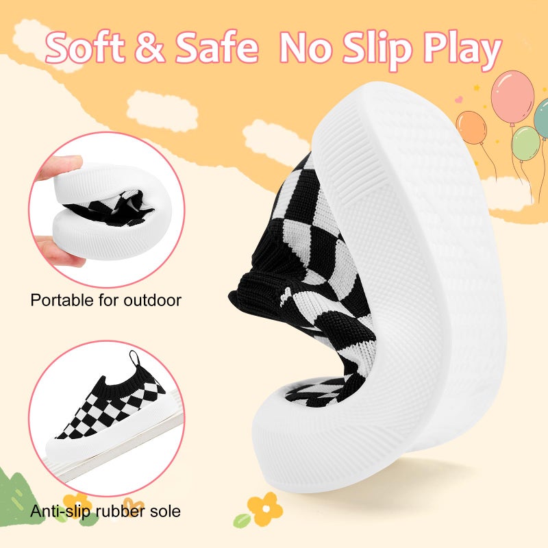 VIFUUR Baby Shoes Girls Boys Toddler Sneakers Non-Slip First Walkers Shoes for Babies Low Top Black Board Size 6-12 Months Infant - Image 3