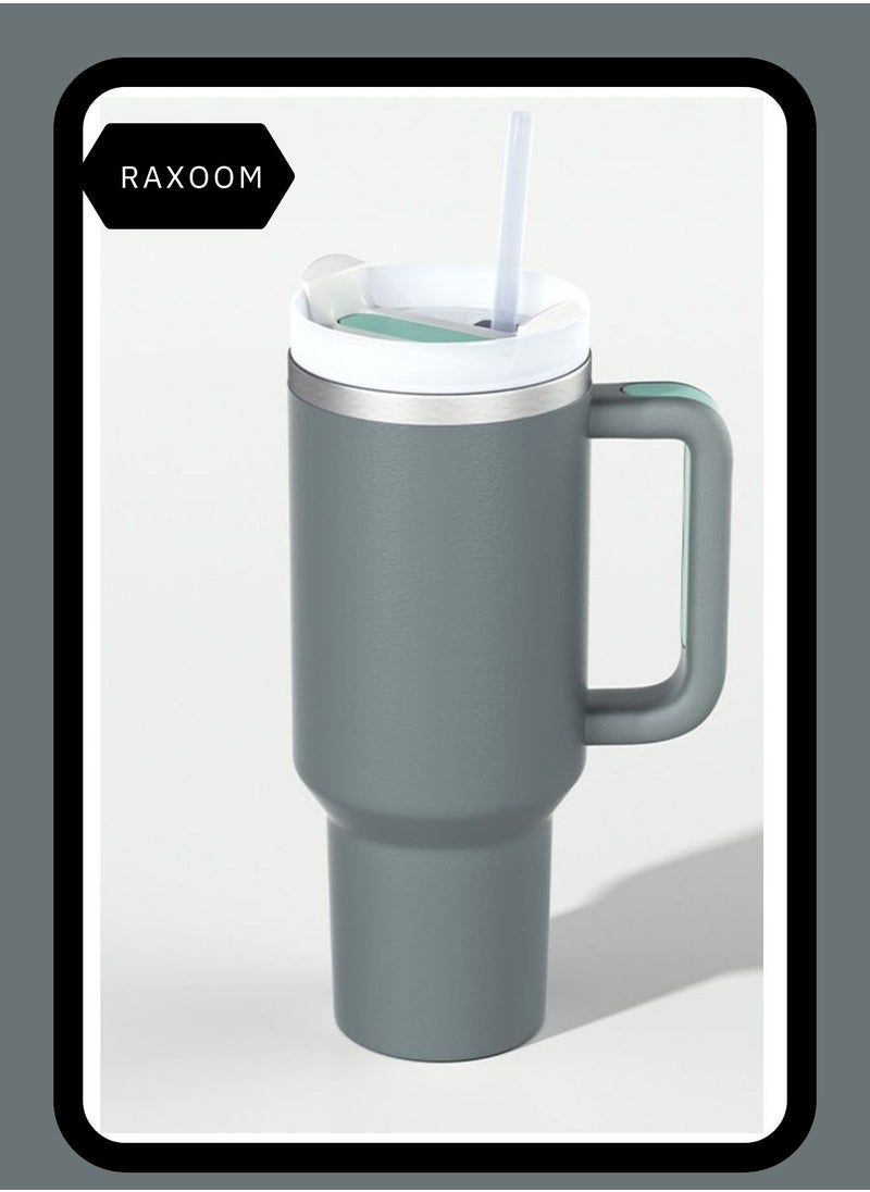 Raxoom - Stainless Steel Vacuum Insulated Tumbler with Lid and Straw for Water, Iced Tea or Coffee, Smoothie and More, Dark Grey Quartz, 40 oz - Image 1