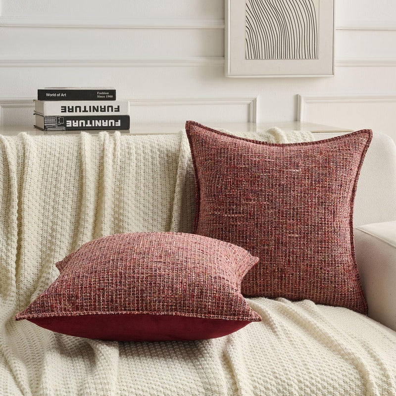 FUTEI Burgundy Decorative Throw Pillow Covers 18x18 Inch Set of 2,Soft Chenille Tweed Textured Cushion Case,Modern Home Decor for Couch Bed Living Room - Image 5