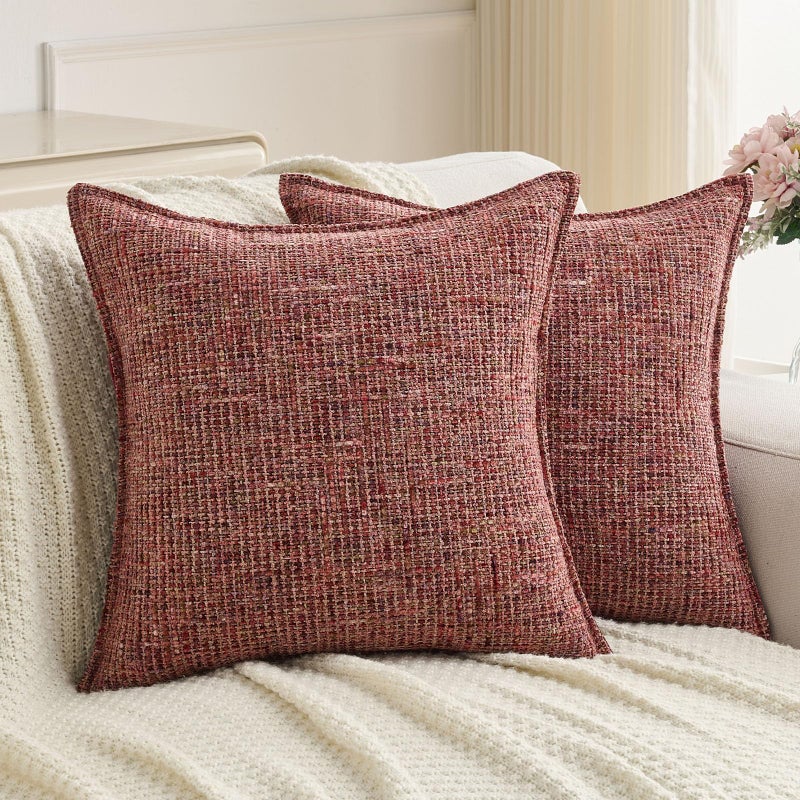 FUTEI Burgundy Decorative Throw Pillow Covers 18x18 Inch Set of 2,Soft Chenille Tweed Textured Cushion Case,Modern Home Decor for Couch Bed Living Room - Image 1