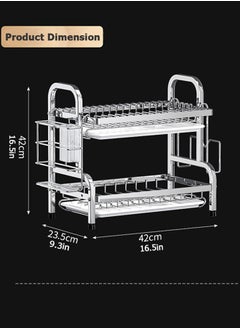 Jourvent Stainless Steel Double-Layer Dish Drying Rack | 2-Tier Drainer with Drip Tray & Removable Cutting Board Holder | Cutlery/Cup Storage | Water Conduction Design | Black  - Image 2