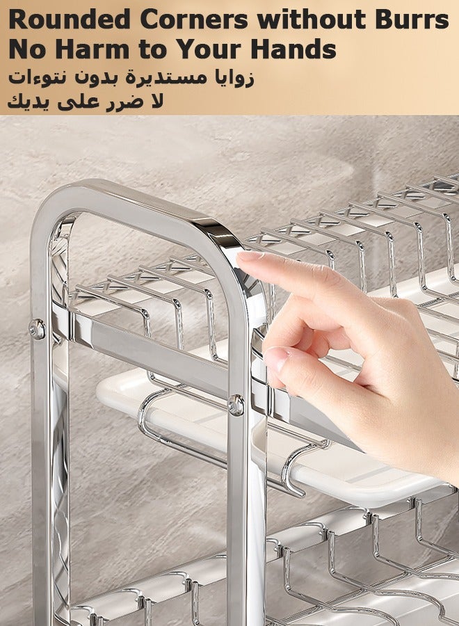 Jourvent Stainless Steel Dish Drying Rack - Double Tier with Drip Tray, Removable Cutting Board Holder & Utensil Storage, Efficient Drain System, Black - Image 3