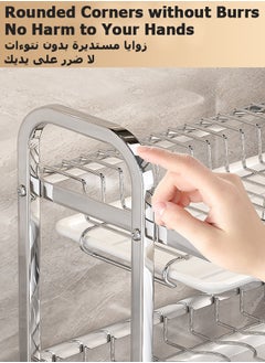 Jourvent Stainless Steel Double-Layer Dish Drying Rack | 2-Tier Drainer with Drip Tray & Removable Cutting Board Holder | Cutlery/Cup Storage | Water Conduction Design | Black  - Image 4