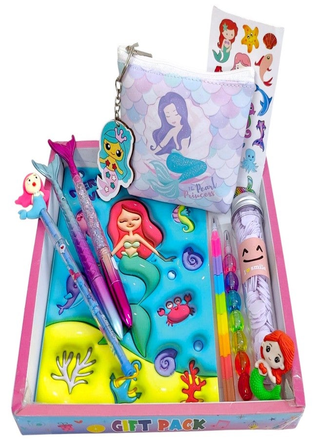 AMANVANI Mermaid Theme Stationery Combo, School Supplies with Diary, Pen, Pencil, Eraser, Sticker, Coin Pouch, Paper Soap, Keychain Rakhi & Birthday Gift Combo for Sister (Pack of 11 Item) - Image 1