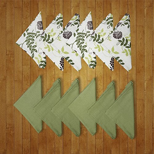 Dekor World Multi Printed Plain Blue Napkin Set (Pack of 12) (Floral Green) - Image 1