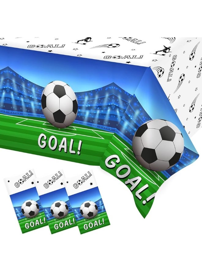 Heboland - 3 Pieces Soccer Party Table Cloth,Large Size 54 x 108 Inch Rectangular Soccer Tablecloth Plastic Table Cover for Men Boys Birthday Party Decorations - Image 1