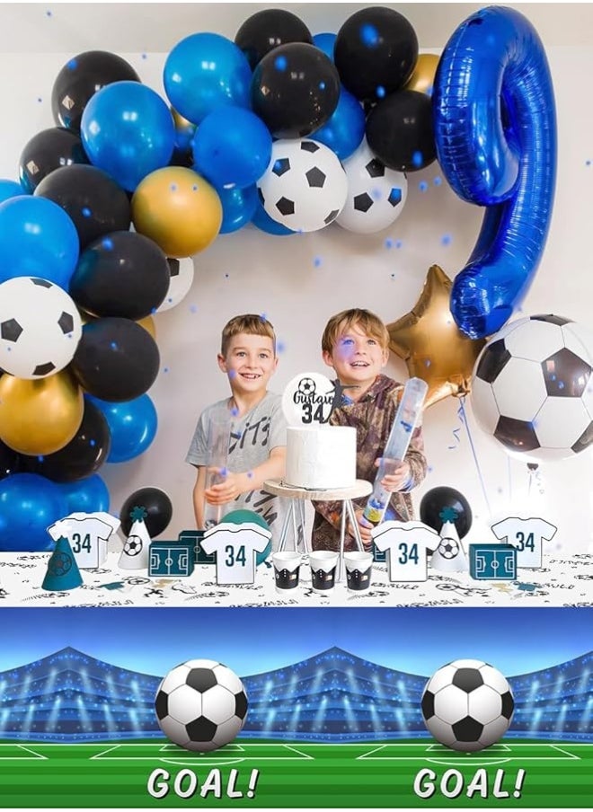 Heboland - 3 Pieces Soccer Party Table Cloth,Large Size 54 x 108 Inch Rectangular Soccer Tablecloth Plastic Table Cover for Men Boys Birthday Party Decorations - Image 1