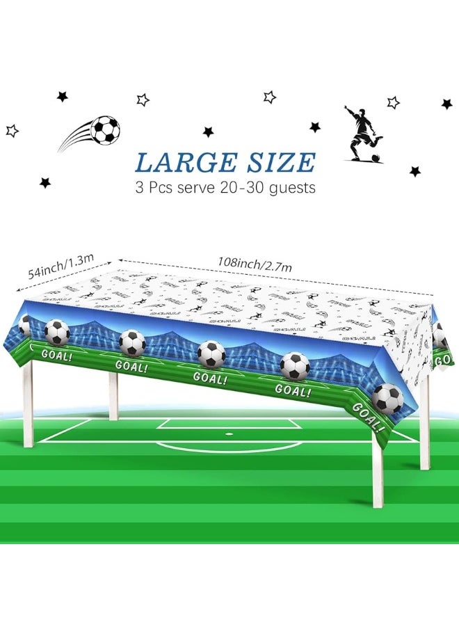 Heboland - 3 Pieces Soccer Party Table Cloth,Large Size 54 x 108 Inch Rectangular Soccer Tablecloth Plastic Table Cover for Men Boys Birthday Party Decorations - Image 1